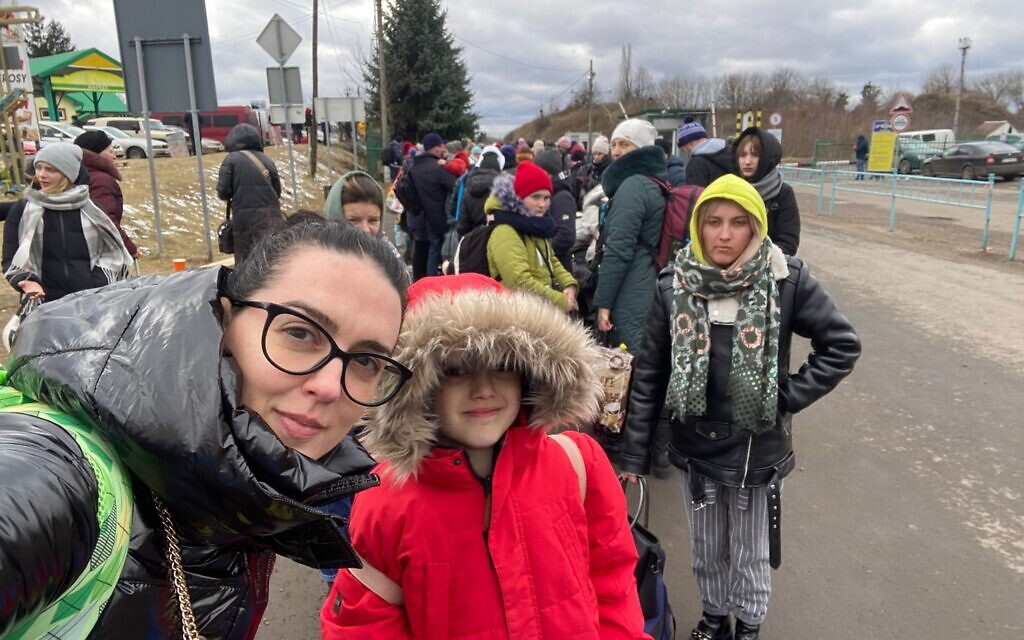 Liudmyla Matrenin and Lev at the Polish border on March 8, 2022. (Courtesy/Liudmyla Matrenin)
