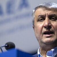 Iran's nuclear chief Mohammad Eslami speaks during the General Conference of the International Atomic Energy Agency (IAEA) at the agency's headquarters in Vienna, Austria, on September 26, 2022. (Joe Klamar/AFP)