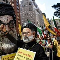People rally against Ebrahim Raisi, president of Iran, near the United Nations in New York City, on September 20, 2022. (Stephanie Keith/Getty Images/AFP)