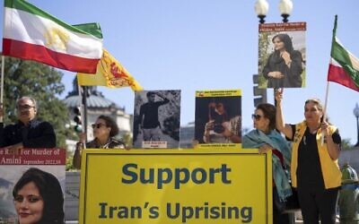 Iranian Americans rally in support of the Iranian resistance movement and to denounce the death of Mahsa Amini, on Capitol Hill September 28, 2022 in Washington, DC. (Drew Angerer/Getty Images via AFP)