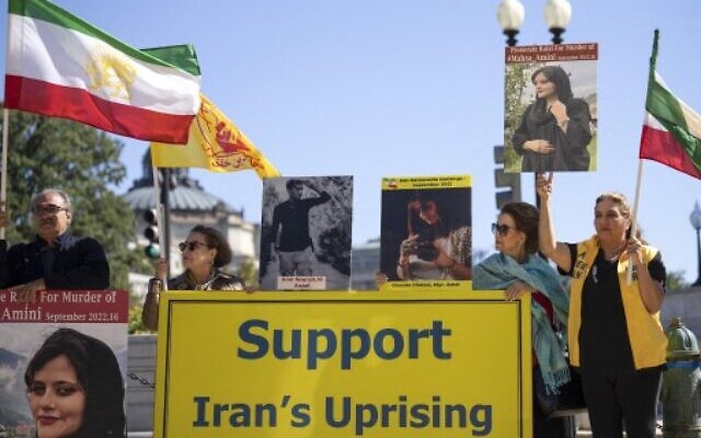 Iranian Americans rally in support of the Iranian resistance movement and to denounce the death of Mahsa Amini, on Capitol Hill September 28, 2022 in Washington, DC. (Drew Angerer/Getty Images via AFP)