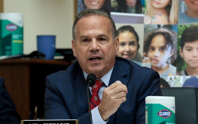 Representative David N. Cicilline, a Rhode Island Democrat, speaks during a House Judiciary Committee hearing in the Rayburn House Office Building in Washington, DC, June 2, 2022. (Anna Moneymaker/Getty Images via JTA)