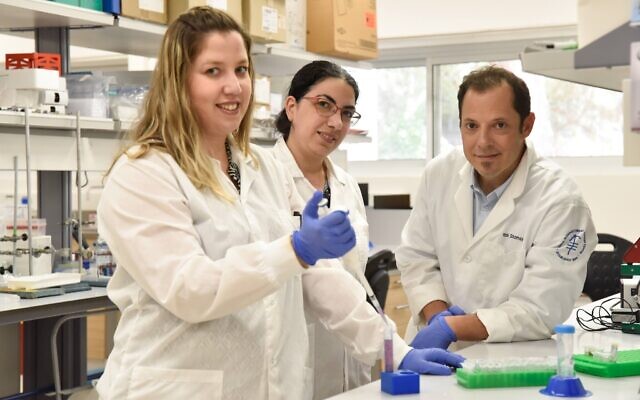 Researchers at the Technion-Israel Institute of Technology (left to right) Yuval Harris, Dr. Hagit Sason-Bauer and Prof. Yosi Shamay (courtesy of the Technion-Israel Institute of Technology)