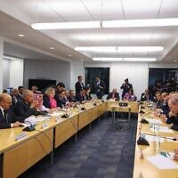 Diplomats gather at a meeting convened by Saudi Arabia on the sidelines of the UNGA in New York to discuss the Arab Peace Initiative on September 20, 2022. (Saudi Foreign Ministry)