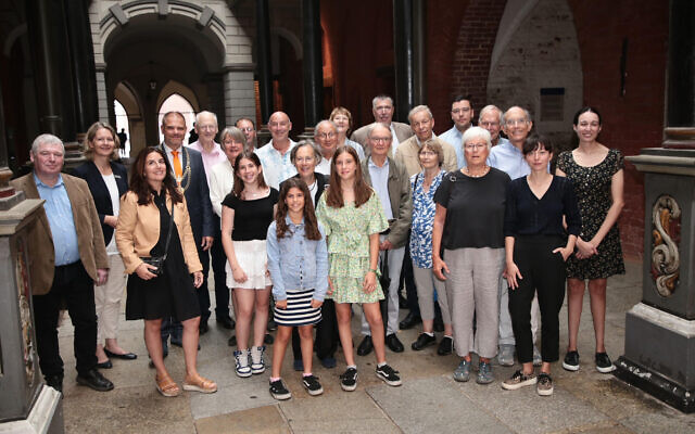 Twenty descendants of the Blach family in Stralsund Germany gather for an unlikely reunion that brought together three generations of relatives from across the globe. (Courtesy Stralsund City Archive/ via JTA)
