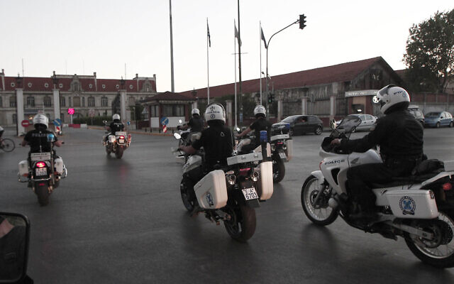 Illustrative: Police on patrol in Thessaloniki, Greece, June 17, 2012. (AP/Dimitri Messinis)