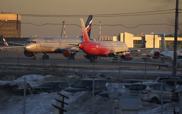Illustrative: Aeroflot passenger planes are parked at Sheremetyevo airport, outside Moscow, Russia, March 1, 2022. (AP Photo/Pavel Golovkin, File)
