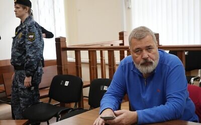 Nobel Peace Prize awarded journalist Dmitry Muratov, editor-in-chief of the influential Russian newspaper Novaya Gazeta sits in a courtroom prior to a hearing in the Basmanny District Court in Moscow, Russia, Sept. 5, 2022. (Alexander Zemlianichenko/AP)