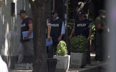 Police enter the Iranian Embassy in Tirana, Albania, September 8, 2022. (AP Photo/Franc Zhurda)
