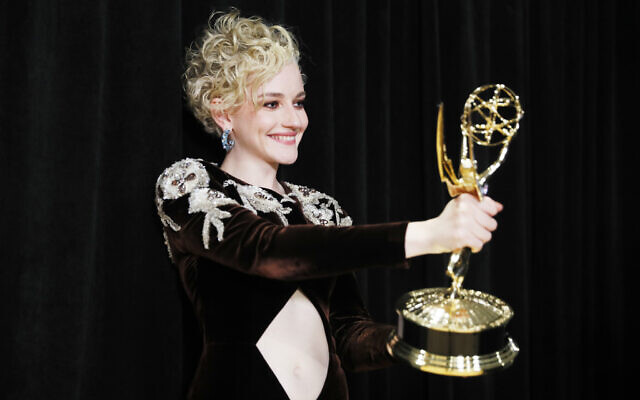 Julia Garner accepts the Emmy for outstanding supporting actress in a drama series for 'Ozark' at the 74th Emmy Awards in Los Angeles, September 12, 2022. (Danny Moloshok/Invision for the Television Academy/AP Images)