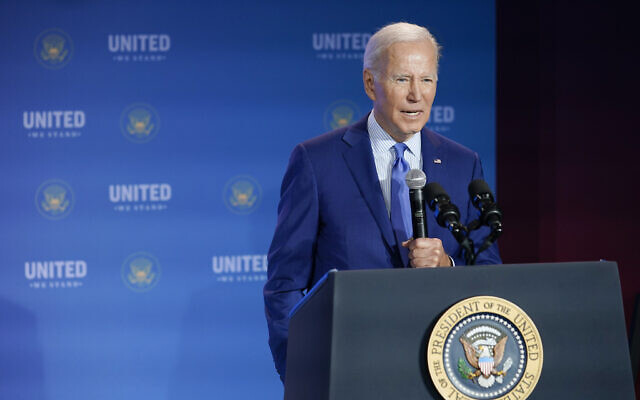 US President Joe Biden speaks during the United We Stand Summit in the East Room of the White House in Washington, September 15, 2022. (AP/Susan Walsh)