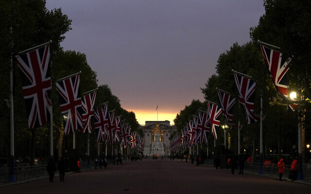 A view of the Mall on the eve of the funeral of Queen Elizabeth II in London, England, September 18, 2022. (AP Photo/Petr David Josek)