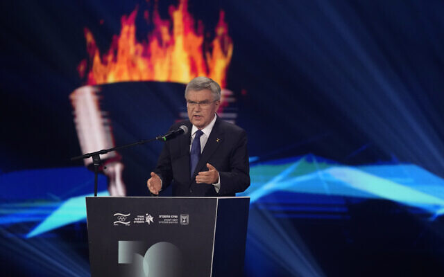 International Olympic Committee President Thomas Bach addresses a ceremony on the 50th anniversary of the deadly attack on the Israeli Olympic team at the 1972 Summer Olympics in Munich by a Palestinian militant group, in Tel Aviv, Israel, Wednesday, Sept. 21, 2022.  (AP Photo/Maya Alleruzzo)