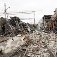 Debris of a railway depot ruined after a Russian rocket attack in Kharkiv, Ukraine, September 28, 2022. (Andrii Marienko/AP)