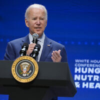 President Joe Biden speaks during the White House Conference on Hunger, Nutrition, and Health, at the Ronald Reagan Building, September 28, 2022, in Washington. (AP Photo/Evan Vucci)