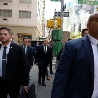 Prime Minister Yair Lapid, aides and security personnel in New York on September 21 (Avi Ohayon / GPO)