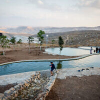 View of a newly built water pools in the Jewish settlement of Nokdim, in the West Bank, on October 20, 2021 (Gershon Elinson/Flash90)