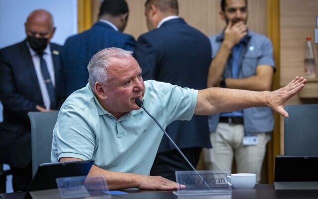 Likud MK David Amsalem attends a Knesset Constitution, Law and Justice Committee meeting on June 26, 2022. (Olivier FItoussi/Flash90)