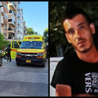Left: The scene of the murder of an 84-year-old woman in Holon, September 20, 2022. (Magen David Adom); Right: The suspect in the attack, named by police as Mousa Sarsour of Qalqilya (Israel Police)