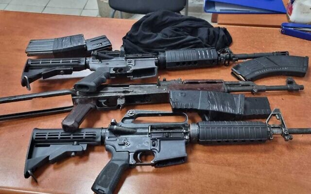 Assault rifles seized by police officers following a shooting in Nazareth, September 29, 2022. (Israel Police)