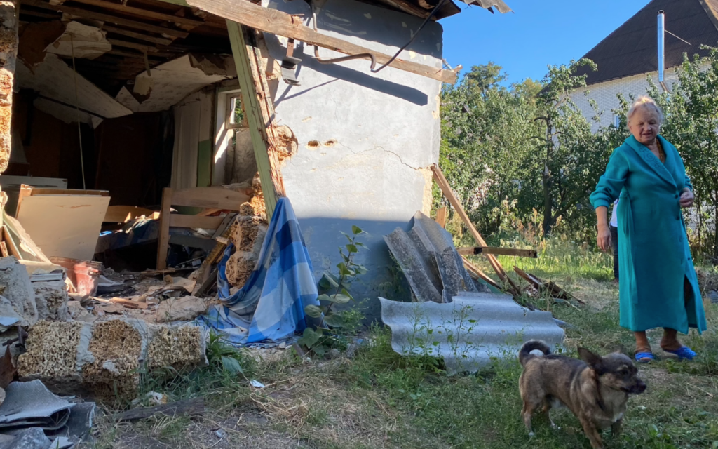 Zhanetta Butenko's house was partially destroyed when a rocket crashed through its roof in early March, in Hostemel, Ukraine. (Jacob Judah/ via JTA)