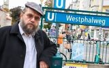 Rabbi of the Jewish community in Potsdam, Ariel Kirzon, stands in front of the Westphalweg subway station in Berlin, where he says he was attacked Sept. 13. (Gerald Matzka/picture alliance via Getty Images via JTA)