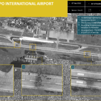 This photo released by ImageSat International on September 7, 2022, shows Syria’s Aleppo International Airport after an airstrike attributed to Israel. (ImageSat International)