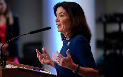 New York Governor Kathy Hochul speaks during a news conference in New York, July 21, 2022. (AP Photo/Seth Wenig)