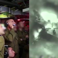 Israeli officers react to the successful strike of a Gabriel V anti-ship missile on a mock ship during a test in August 2022. (Israel Defense Forces)