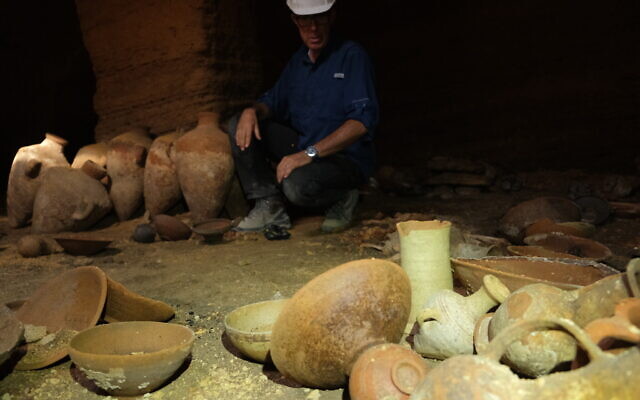 Preliminary IAA inspection of the 3,300-year-old cave at Palmachim National Park, September 13, 2022. (Emil Eljam/IAA)