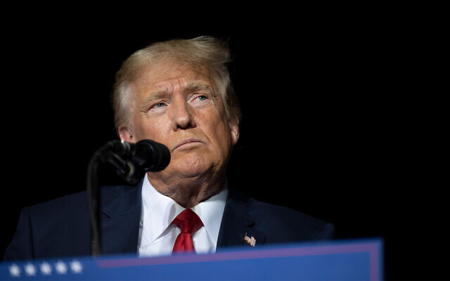 Illustrative: Former US president Donald Trump speaks at a rally at the Minden Tahoe Airport in Minden, Nevada, on October 8, 2022. (AP Photo/José Luis Villegas, Pool)