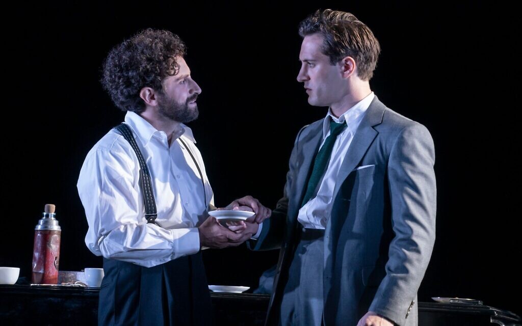 Brandon Uranowitz, left, as Nathan, and Arty Froushan as Leo. The latter character is a stand-in for Stoppard. (Joan Marcus via JTA)