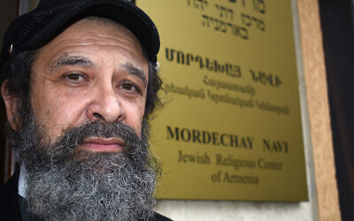 Rabbi Gershon Burshteyn, spiritual leader of the Mordechay Navi Jewish Religious Center of Armenia, seen outside the center he leads. (Larry Luxner)