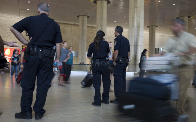 File -- Police officers at Ben Gurion international airport near Tel Aviv , Israel, July 7, 2011  (AP Photo/Ariel Schalit)