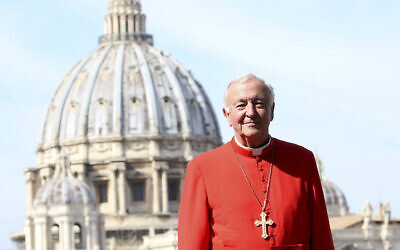 Archbishop of Westminster and President of the Catholic Bishops' Conference of England and Wales Vincent Gerard Nichols poses in front the St. Peter's Basilica during a reception for the Cardinal Newman Canonization at Pontifical Urban College, Sunday, Oct. 13, 2019, in Vatican City, Vatican. (Franco Origlia/pool photo via AP)