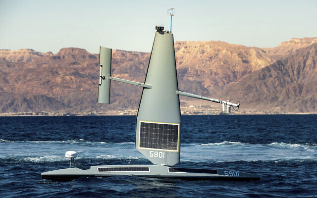 In this file photo released by the US Navy, a Saildrone Explorer unmanned sea drone sails in the Gulf of Aqaba on Feb. 9, 2022. (Mass Communication Specialist 2nd Class Dawson Roth/U.S. Navy via AP)
