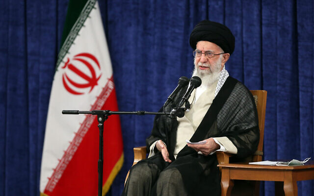 Supreme Leader Ayatollah Ali Khamenei speaks in a meeting with members of the Expediency Council, in Tehran, Iran, October 12, 2022. (Office of the Iranian Supreme Leader via AP)