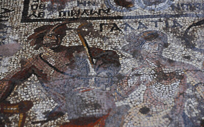 A detail of a large mosaic that dates back to Roman era is seen in the town of Rastan, Syria, October 12, 2022. (AP Photo/Omar Sanadiki)