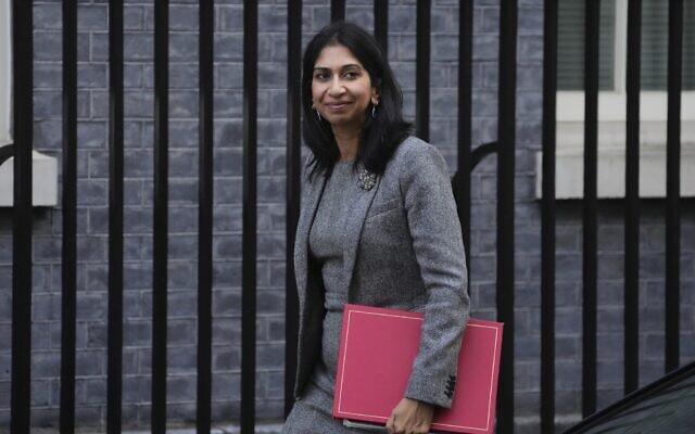 Suella Braverman, Britain's home secretary, arrives for a cabinet meeting at 10 Downing Street in London, October 18, 2022. (AP Photo/Kin Cheung)