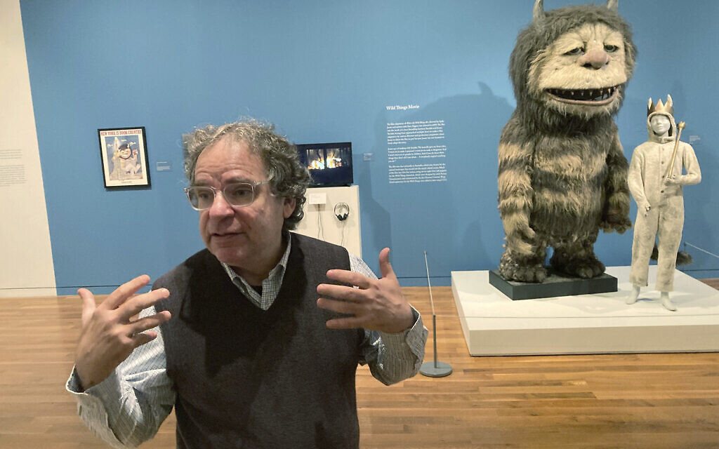 Jonathan Weinberg, artist and curator of the Maurice Sendak Foundation, discusses the legacy of illustrator and children's book author Maurice Sendak during a tour of a new exhibit of Sendak, 'Wild Things Are Happening' at the Columbus Museum of Art, in Columbus, Ohio, on October 20, 2022. (Andrew Welsh-Huggins/AP)