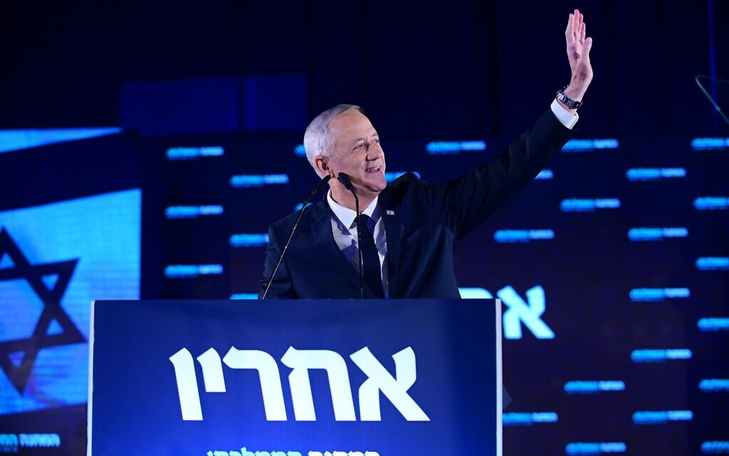 Benny Gantz speaks at the launch of the National Unity party campaign for the upcoming elections in Tel Aviv, September 6, 2022.(Tomer Neuberg/Flash90)