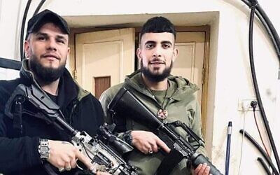 Wadee al-Houh (left) the leader of the Nablus-based Lion's Den, is seen with Ibrahim al-Nabulsi (right). Al-Houh was killed in an Israeli raid in the West Bank city on October 25, 2022 and al-Nabulsi was killed in a similar raid in August. (Social media)
