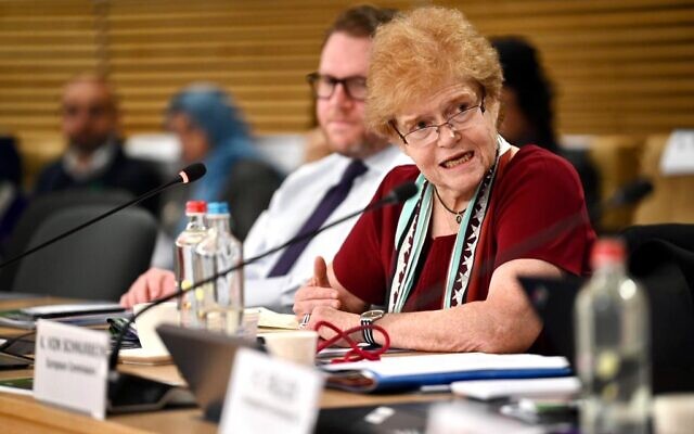 US Special Envoy to Combat and Monitor Antisemitism Deborah Lipstadt speaks at a conference focused on bans on ritual slaughter that have been proposed and approved in European countries in Brussels on October 20, 2022. (US State Department)