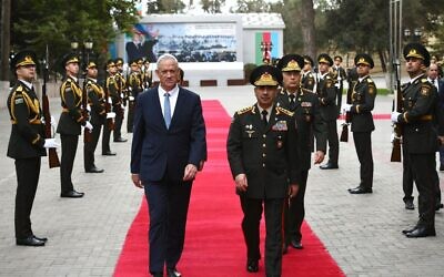 Defense Minister Benny Gantz on a state visit to Azerbaijan, October 3, 2022. (Nicole Laskavi/MOD)