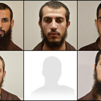 Suspects arrested over alleged Islamic State affilation, in images published by the Shin Bet October 2, 2022, clockwise from top left: Muhammad Ihab Suleiman, Muamen Nijam, Jihad Bakr, Jafar Suleiman, Ahmed Belal Suleiman. (Shin Bet)