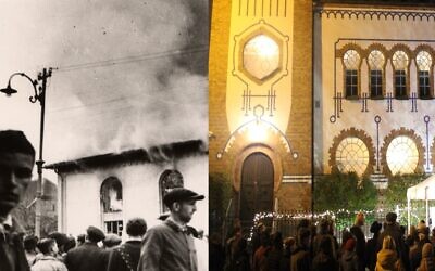 Kristallnacht in Germany and a synagogue in Malmo, Sweden, participating in 'Light from the Synagogue' (public domain and Dalia Yohanan)