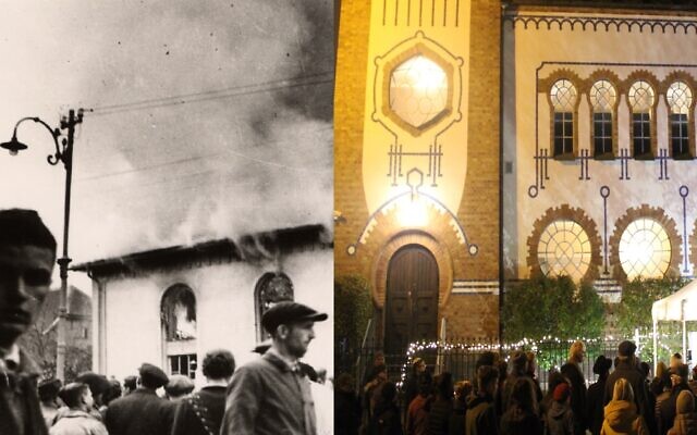 Kristallnacht in Germany and a synagogue in Malmo, Sweden, participating in 'Light from the Synagogue' (public domain and Dalia Yohanan)