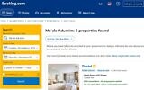 A Booking.com search for the settlement of Ma'ale Adumim shows a new travel advisory banner (Screenshot)
