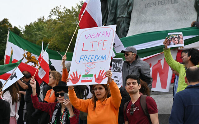 A demonstration in support of Iranian women in Montreal, Quebec, Canada, on October 1, 2022. (Mathiew Leiser/AFP)