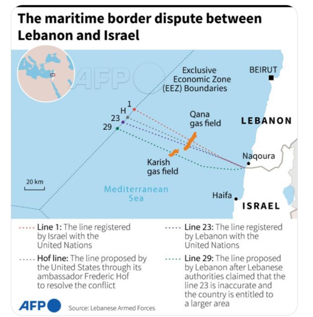 Map showing Israel-Lebanon maritime border claims. (AFP News Agency)